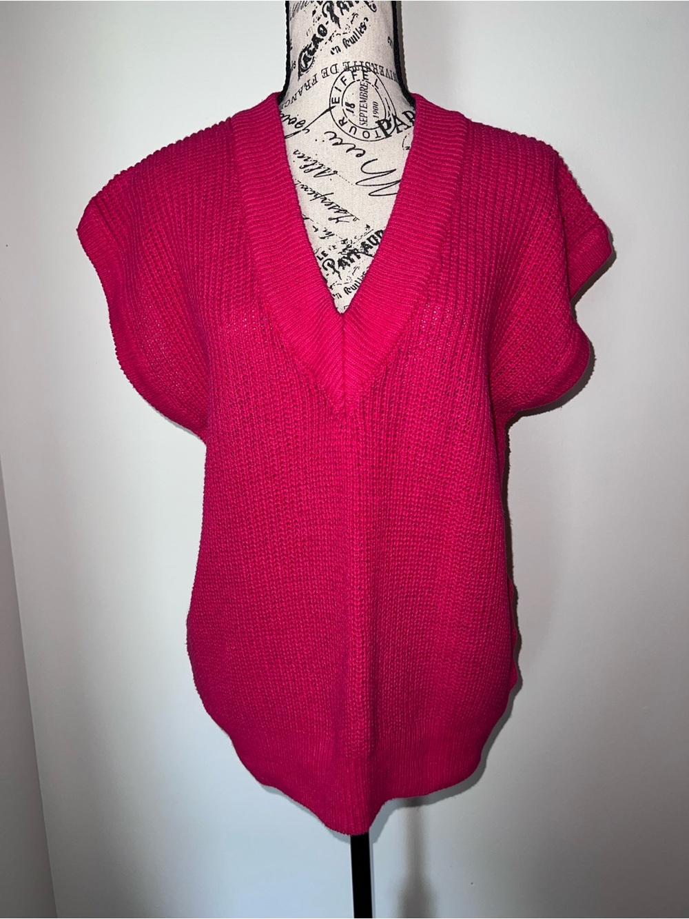 Vintage Collections Linen Cotton Knit Sweater Vest Magenta Pink V-Neck L